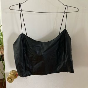 Miss Selfridge faux leather crop top in black size 10